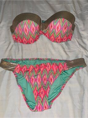 Shade & Shore Strapless Bikini in Hot Pink, Teal & Gold
